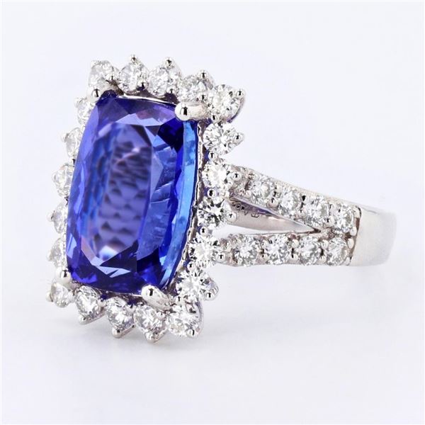 6.71 ctw Tanzanite and 1.45 ctw Diamond Platinum Ring