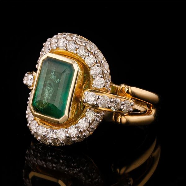 2.36 ctw Emerald and 1.21 ctw Diamond 14K Yellow Gold Ring