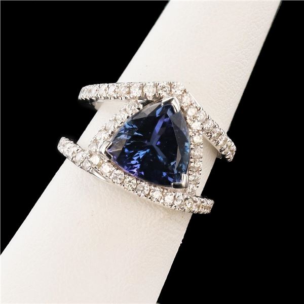 4.57 ctw Tanzanite and 0.85 ctw Diamond 18K White Gold Ring