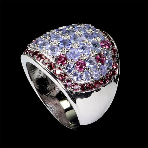 Natural Tanzanite Rhodolite Garnet Ring