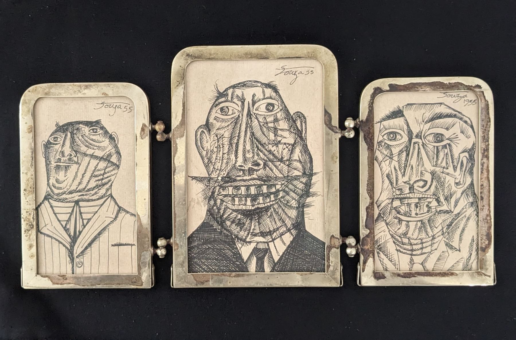 Rare and Exceptional 3-Piece Artwork Set by Francis Newton Souza