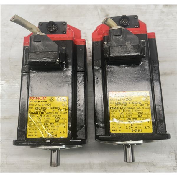 (2) Fanuc #A06B-0063-B103#0100 AC Servo Motors w/#A860-2020-T321 Encoders