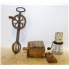 Image 1 : ANTIQUE BUTTER PRESS, EGG BEATER,