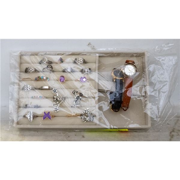JEWELRY ORGANIZER TRAY WITH 20 RINGS AND WATCHES