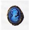 Image 1 : 4)  BRONZE AND BLUE OVAL CAMEO BROOCH,