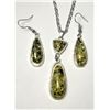 Image 1 : 14)  SET OF GREEN AMBER DROP EARRINGS &
