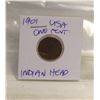Image 1 : 1901 INDIAN HEAD USA ONE CENT PENNY COPPER