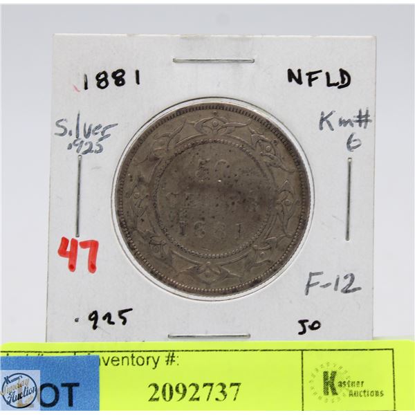 SILVER NFLD 50 CENT COIN 1881
