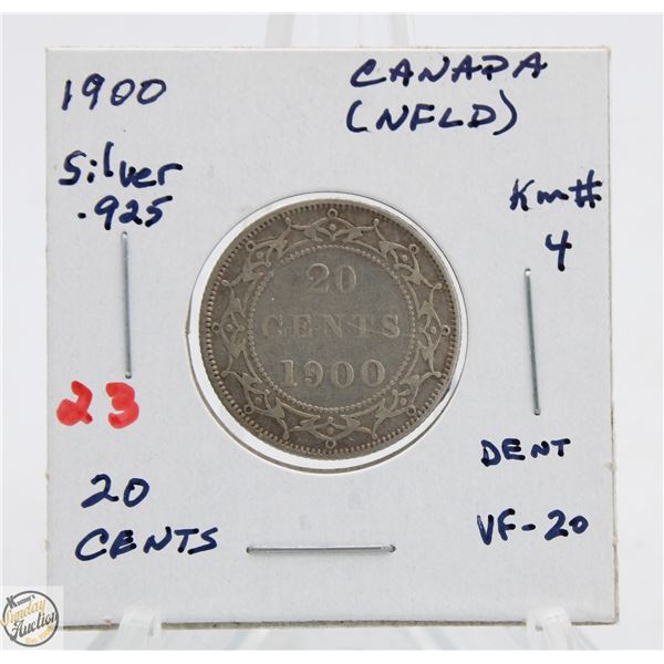 SILVER NFLD 20 CENT COIN 1900