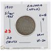 Image 1 : SILVER NFLD 20 CENT COIN 1900