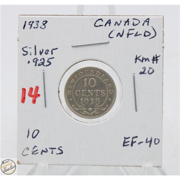SILVER NFLD 10 CENT COIN 1938