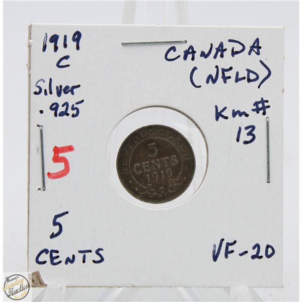 SILVER NFLD 5 CENT COIN 1919