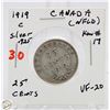 Image 1 : SILVER NFLD 25 CENT COIN 1919
