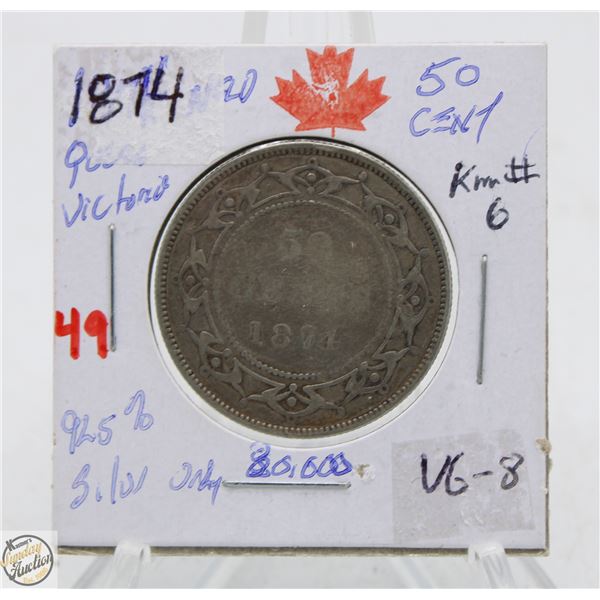 SILVER NFLD 50 CENT COIN 1874