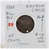 Image 1 : SILVER NFLD 20 CENT COIN 1865