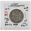 Image 1 : SILVER NFLD 50 CENT COIN 1917