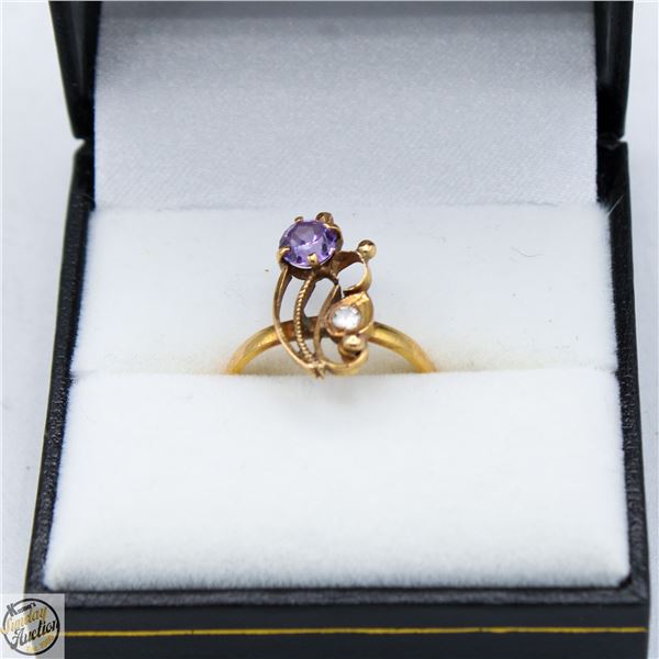 LADIES SZ 5 GOLD PLATED JEWELED RING