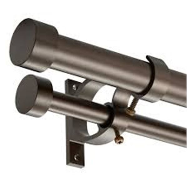 NEW LWIIOM 2PK CURTAIN ROD DARK BRONZE 72-144"