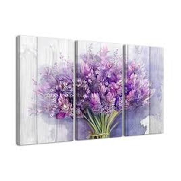 NEW LAVENDER FLOWERS 3PC WALL ART 32 X 16"