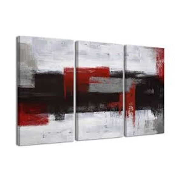 NEW ABSTRACT RED & BLACK 3PC WALL ART 32 X 16"