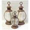 Image 1 : 3 HEAVY BARN STYLE LANTERNS (HEIGHT 15” AND 10”)