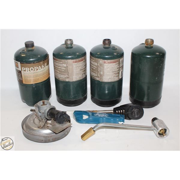 4 BOTTLES OF PROPANE & MISC PROPANE