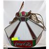 Image 1 : COCA-COLA STAINED GLASS HANGING LIGHT FIXTURE