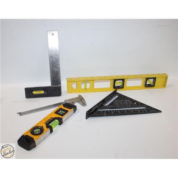 LOT OF VARIOUS LEVELS & MEASURING TOOLS