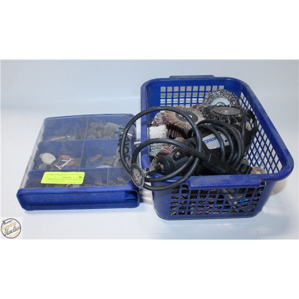 DREMEL ROTARY TOOL WITH BIN OF VARIOUS BITS