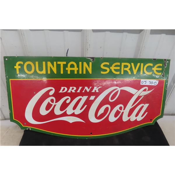 1936 Fountain Service Drink Coca Cola Porcelain Sign 27'' x 14'' 