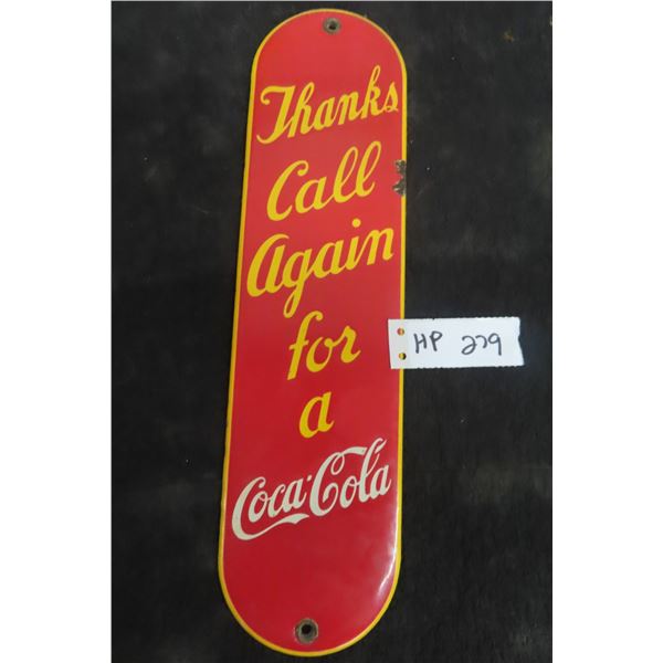 1940s Coca Cola Thanks Call Again Porcelain Palm Press