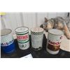 Image 5 : (6) Quart Oil Cans with Product : Texaco, Mobil, Castrol, Quaker