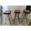 Image 1 : (3) 1940's Wrought Iron & Leather Swivel Stools 