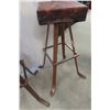 Image 2 : (3) 1940's Wrought Iron & Leather Swivel Stools 