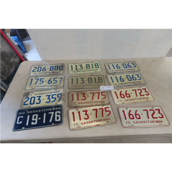 12 Saskatchewan Licence Plates From The 1960's and 1970's