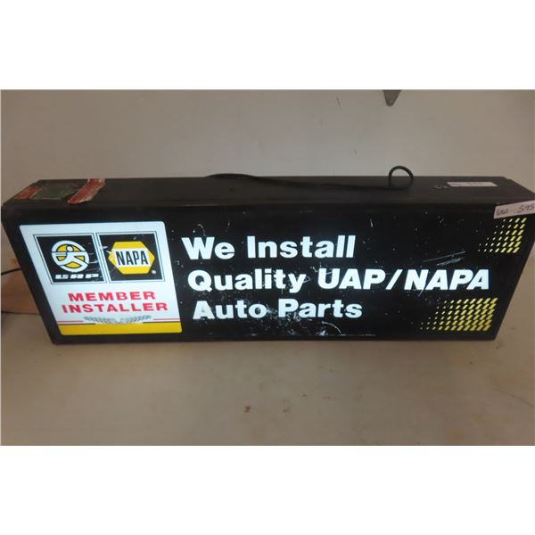 Napa/uap Auto Parts 2 Sided Light Up Sign 12” X 37” (working Condition)