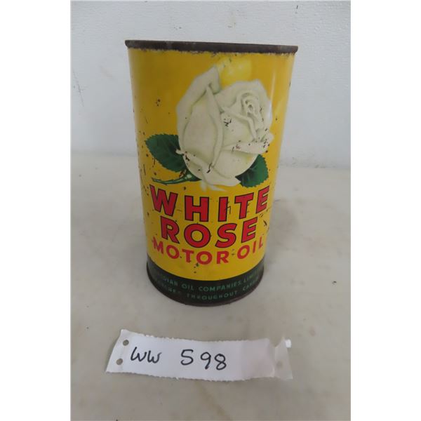 White Rose Motor Oil Quart Can With One Puncture Hole On Bottom
