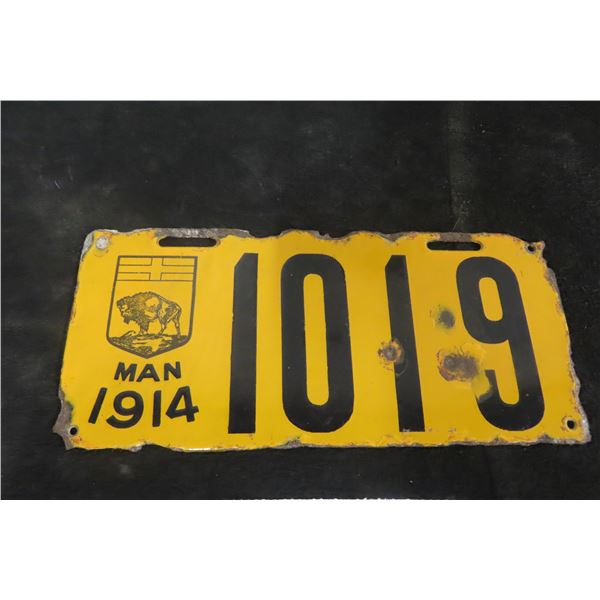 Manitoba 1914 Porcelain Licence Plate