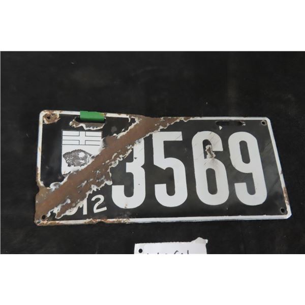 Manitoba 1912 Porcelain Licence Plate