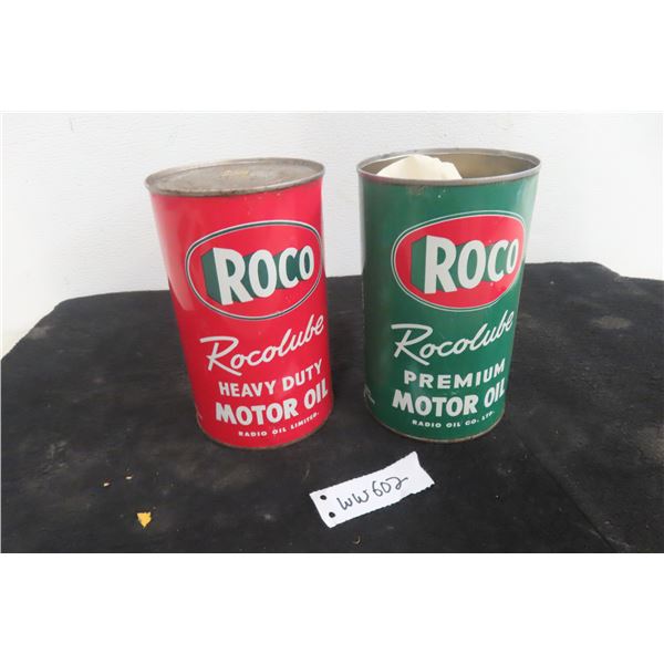 2 Roco Quart Cans Heavy Duty and Premium Oil - 1 With Product, 1 No Top Lid