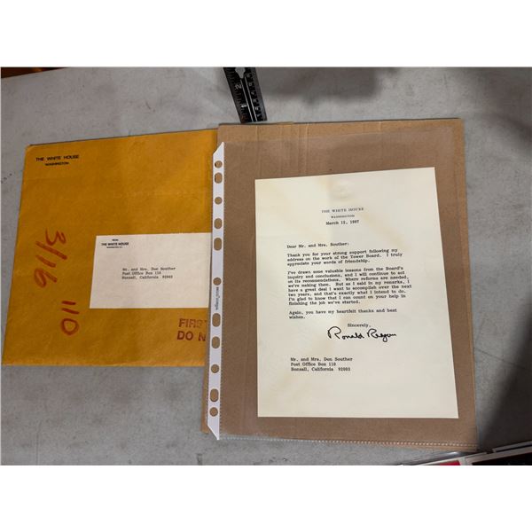 Letter from the White House signed by Ronald Reagan