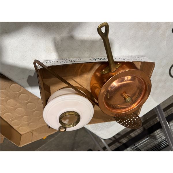 Copper pot, scoop, and lantern base