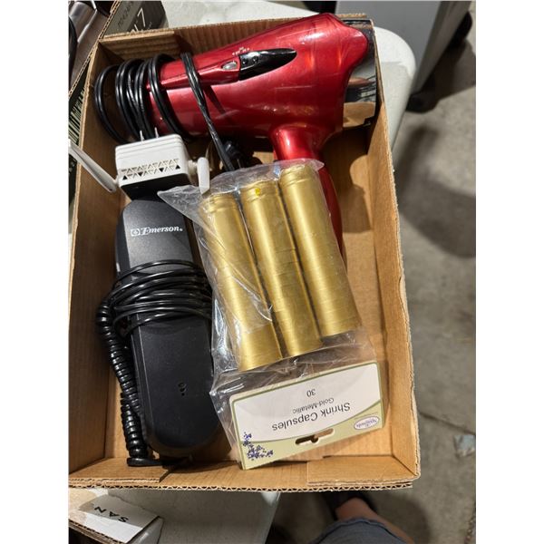 Hair, blower, shrink capsules, telephone, etc.