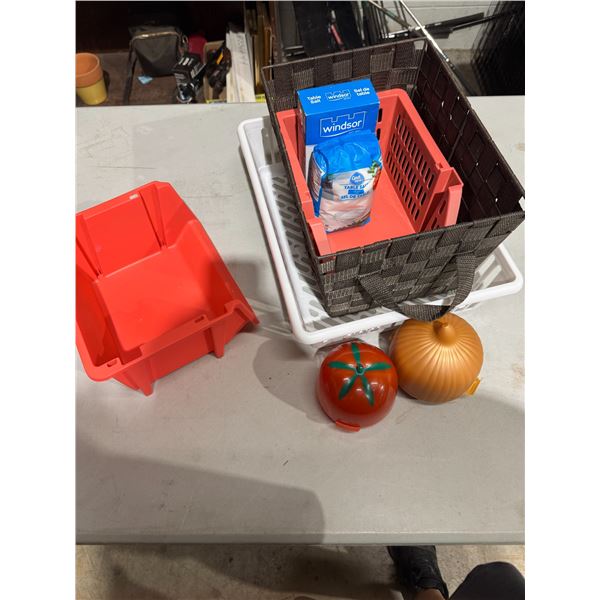 Baskets, salt, onion, keeper, and tomato keeper