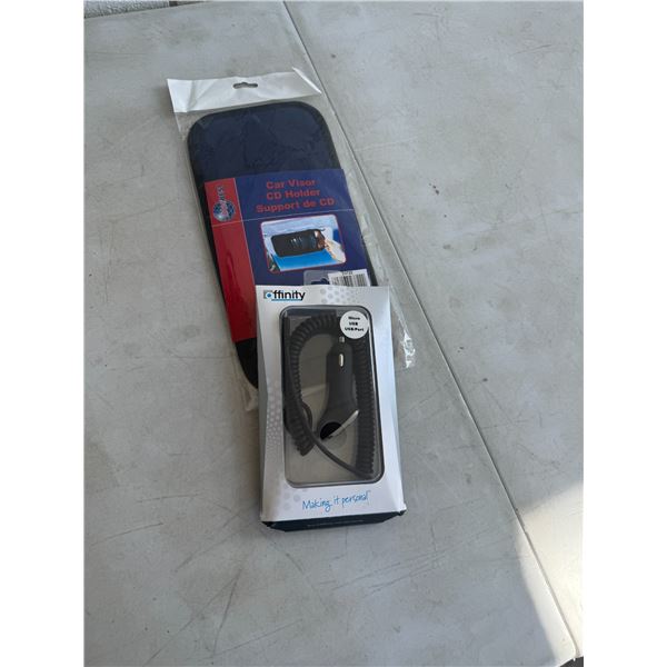 Car visor, CD holder and micro USB port charging cable