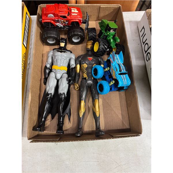 Batman figure and other monster trucks and tractor