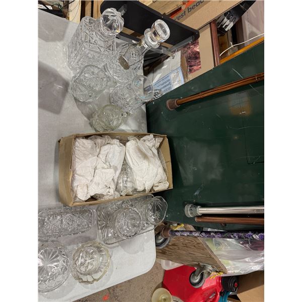 Decanters and other glassware and serving items