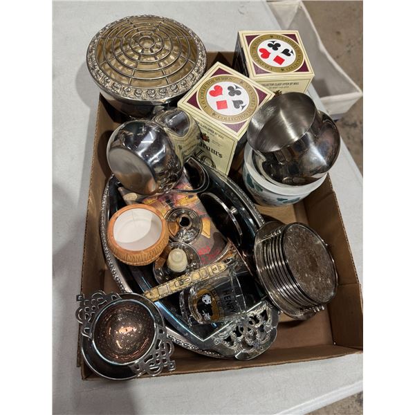 Coasters, glasses, and other items