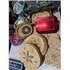 Wicker items, baskets, disposable plates, and picnic set, etc.