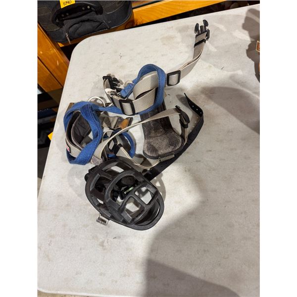 Dog muzzle, and harness